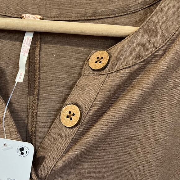 Free People Leyla Romper NWT Size M Linen Cotton Blend Tan Beachy Oversized - Picture 11 of 12